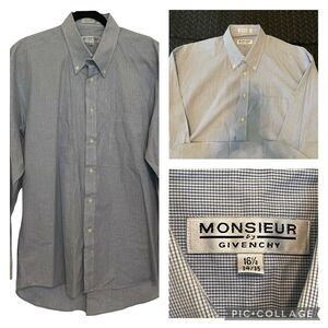 Monsieur de Givenchy Men Long Sleeve Dress Button Down Shirt Blue 16.5 34/35